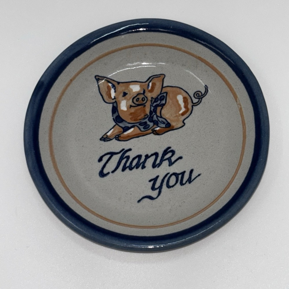 Louisville Stoneware Pig Thank You Plate Small 4.75in Blue Gray‎ Excellent USA